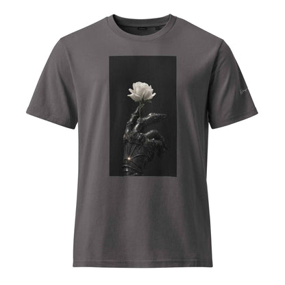Armored Hand Holding White Rose Graphic – Unisex Garment Dyed Creator 2.0 Vintage T-Shirt